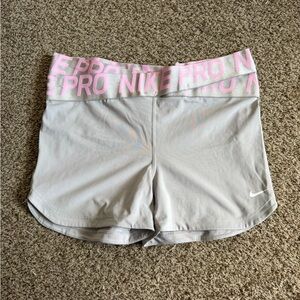 Nike Women's Gray and Pink Pro Shorts